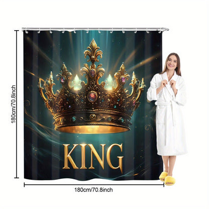 4pcs King Pattern Shower Curtain Set, Fashion Bathroom Curtain Set with 12 Hooks Included, Matching Anti Slip Mats & Toilet Covers, Modern Bathroom Accessories Ideal for Home Decor & Housewarming Gift