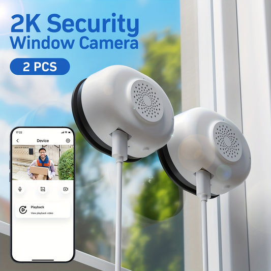 TMEZON 2 Pack of Windows Cameras, Security Cameras, Featuring 2K HD Quality, Adhesive Mount, 105° Horizontal Viewing Angle, Full-Color Night Vision, Anti-Glare And Anti-Reflection with HDR, 24/7 Recording, Motion Detection