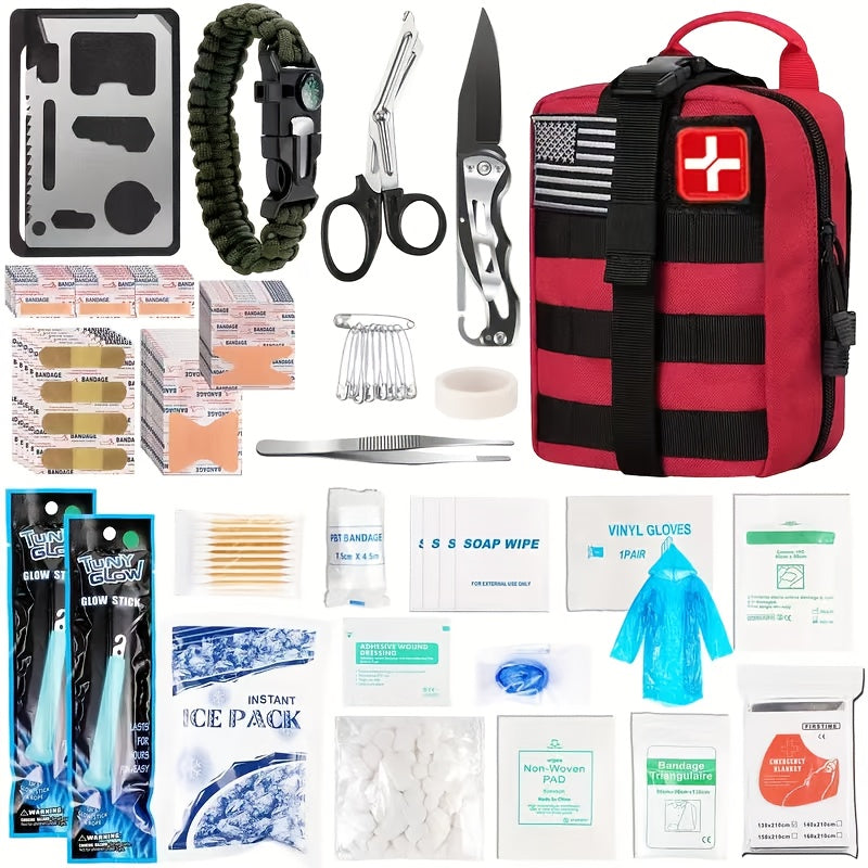 MOLLE System Survival & First Aid Kit - All-in-One Outdoor Emergency Gear with MOLLE-Compatible Backpack/Leg Strap Attachment, Heavy-Duty Supplies (Bandages, Tourniquet, Bleeding Control) for Camping, Hunting, Hiking -