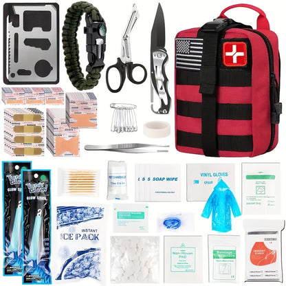 MOLLE System Survival & First Aid Kit - All-in-One Outdoor Emergency Gear with MOLLE-Compatible Backpack/Leg Strap Attachment, Heavy-Duty Supplies (Bandages, Tourniquet, Bleeding Control) for Camping, Hunting, Hiking -
