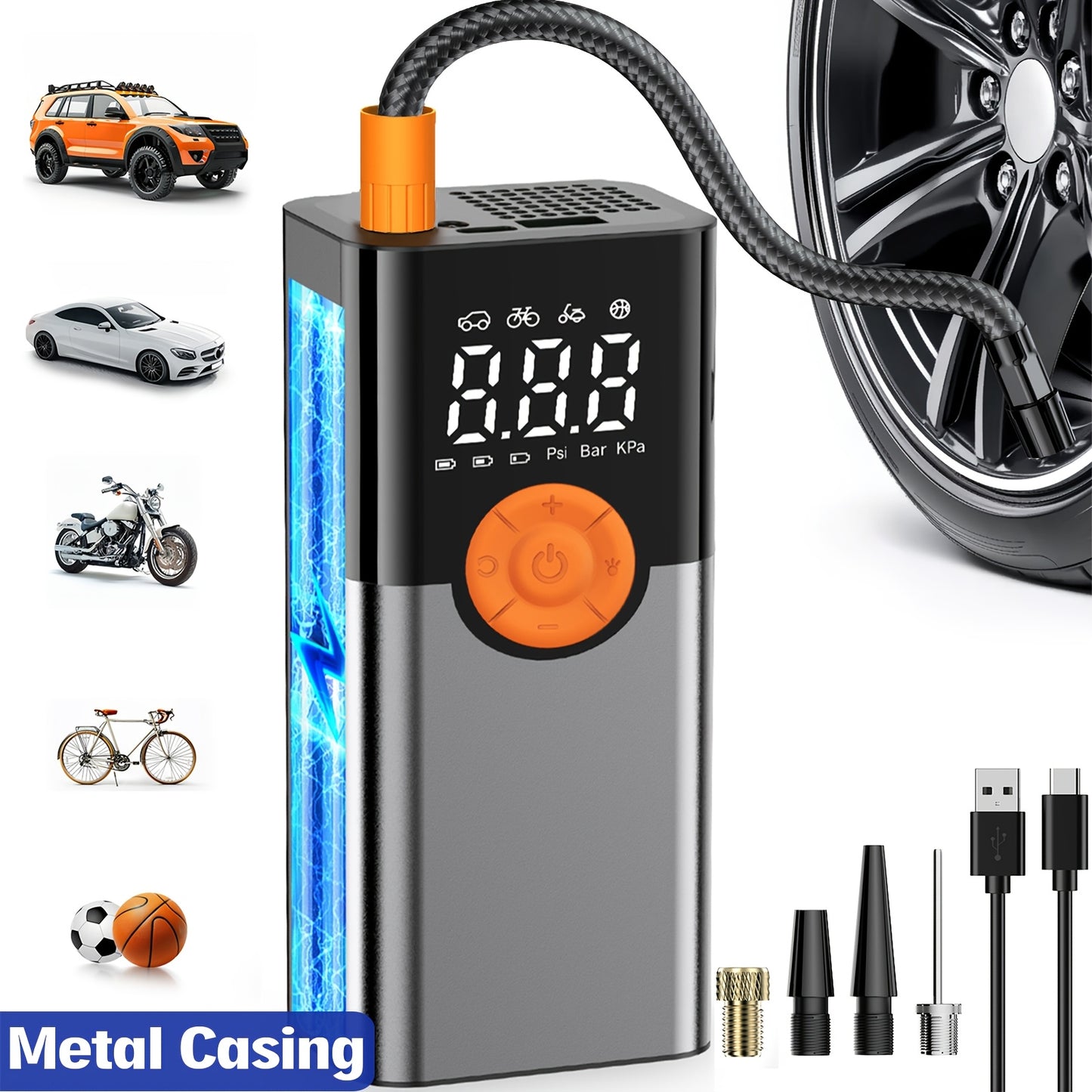 Tire Inflator Portable Air Compressor, Portable Air Compressor with Digital Gauge & LED Light, USB Rechargeable, 3X Fast Inflation, for SUV Cars Bikes Motorcycles & Sports Equipment And Ball, Black Friday Christmas 2026 New Y