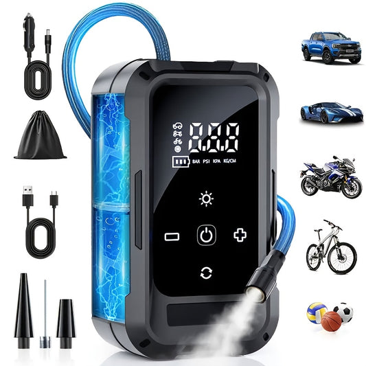 Tire Inflator Portable Air CompressorCar Tire Inflator, Portable Air Compressor With Tire Pressure Gauge And LED Light, Smart Wireless Tire Inflator Suitable For Cars, Motorcycles, Bicycles And Balls.