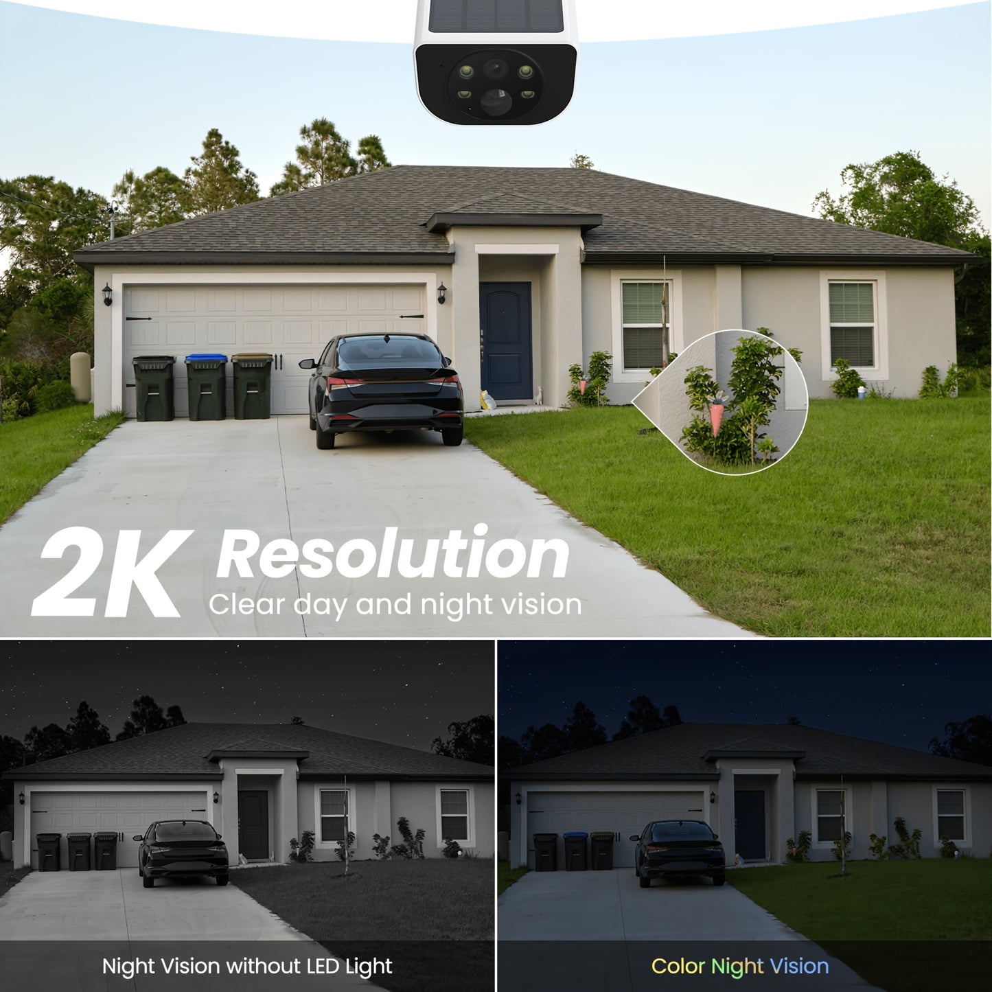 Wansview Solar Security Cameras Wireless Outdoor High Quality, Wireless Security Camera, 2K HD Resolution, Color Night Vision, Two-Way-Audio, Motion Detection, SD Card/Cloud Storage, Compatible with Alexa/Google Home