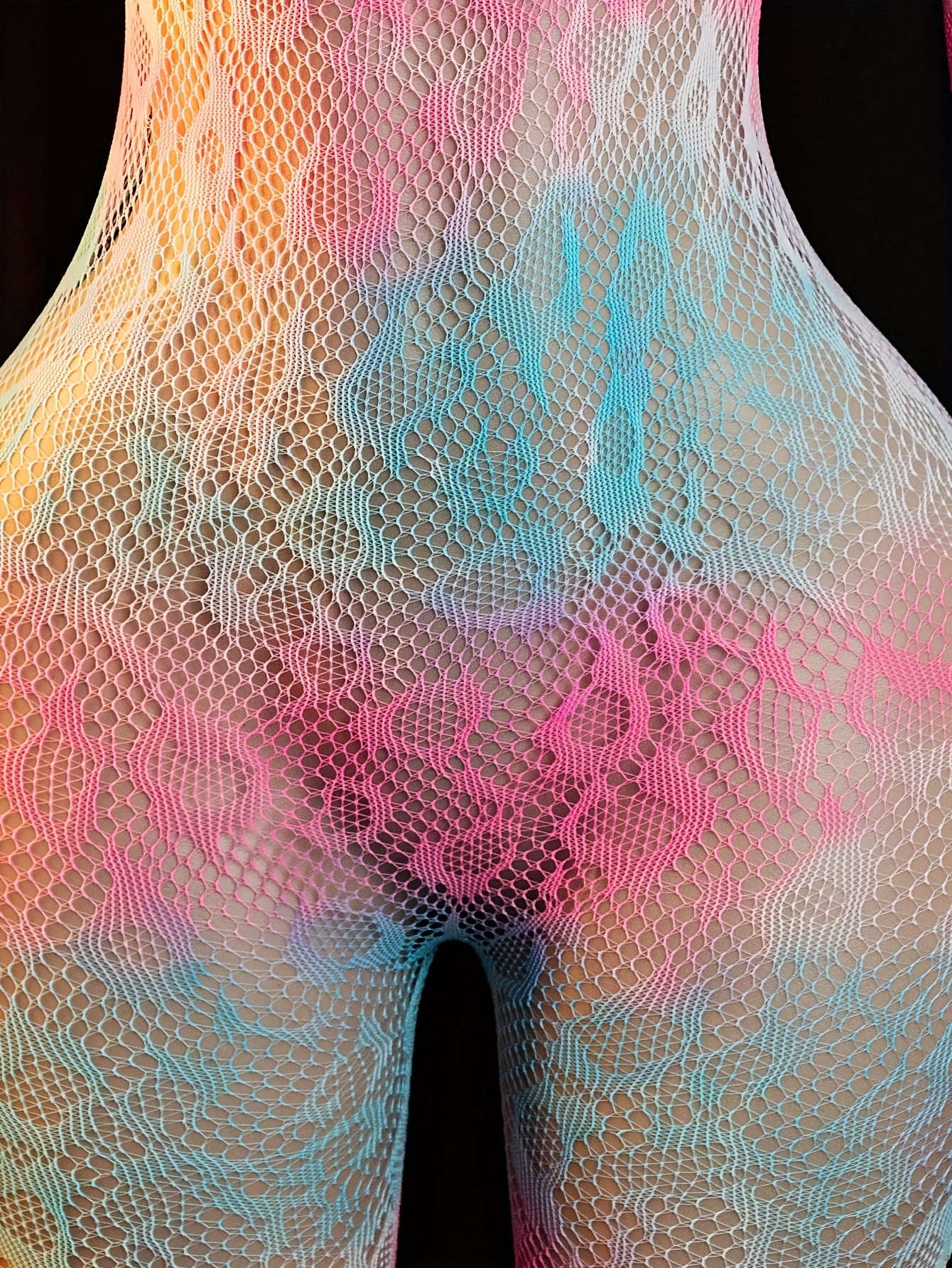 [Vibrant Jumpsuit] Vibrant Ombre Gradient Bodysuit Jumpsuit - Long Sleeve, Sheer Jacquard Design | Sexy, Adult Wear, Adult Clothing, Vibrant Pink, Blue, and Purple Hues