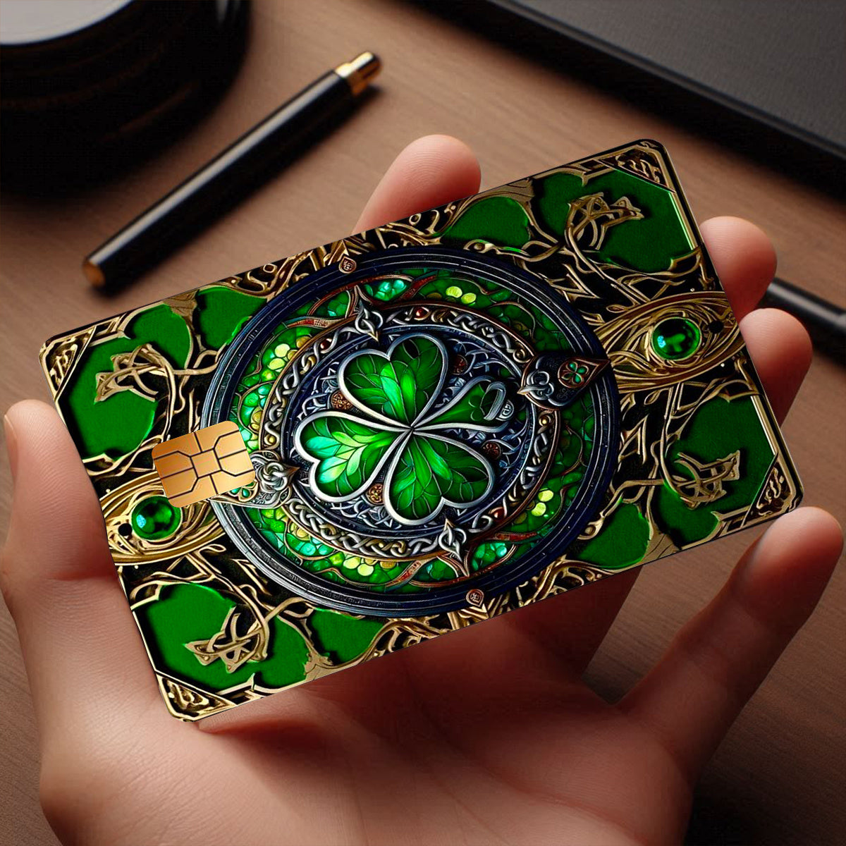 2pcs Lucky Clover Card Skins - Elegant Four-Leaf Clover design with Green & Golden, Scratch-Proof Privacy Protection, Matte - Compatible with Credit/Debit/Bank Cards, ID Badges, Transit Passes - Ideal for Everyday use or Gift