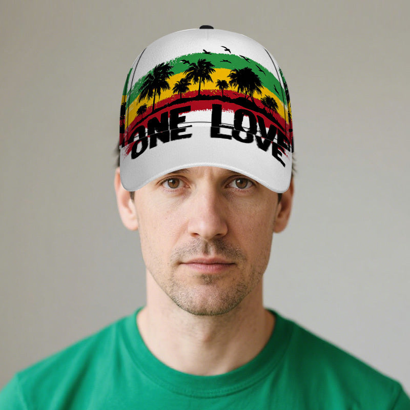 1pc 2D Reggae Vibes One Love Print  Hat - Adjustable Snapback with Full-Body Vibrant Print, Perfect for Sports, Running & Outdoor Street Fashion.