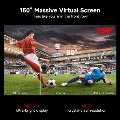 TQSKY T1 AR Smart Glasses | Portable Personal Cinemas | 150'' OLED HD Displays | Dual Speaker Audios | Perfect for Travel, Flight & Home Theater, Travel Entertainment, Portable Cinema, Lightweight Glasses, Sleek Design, Advan