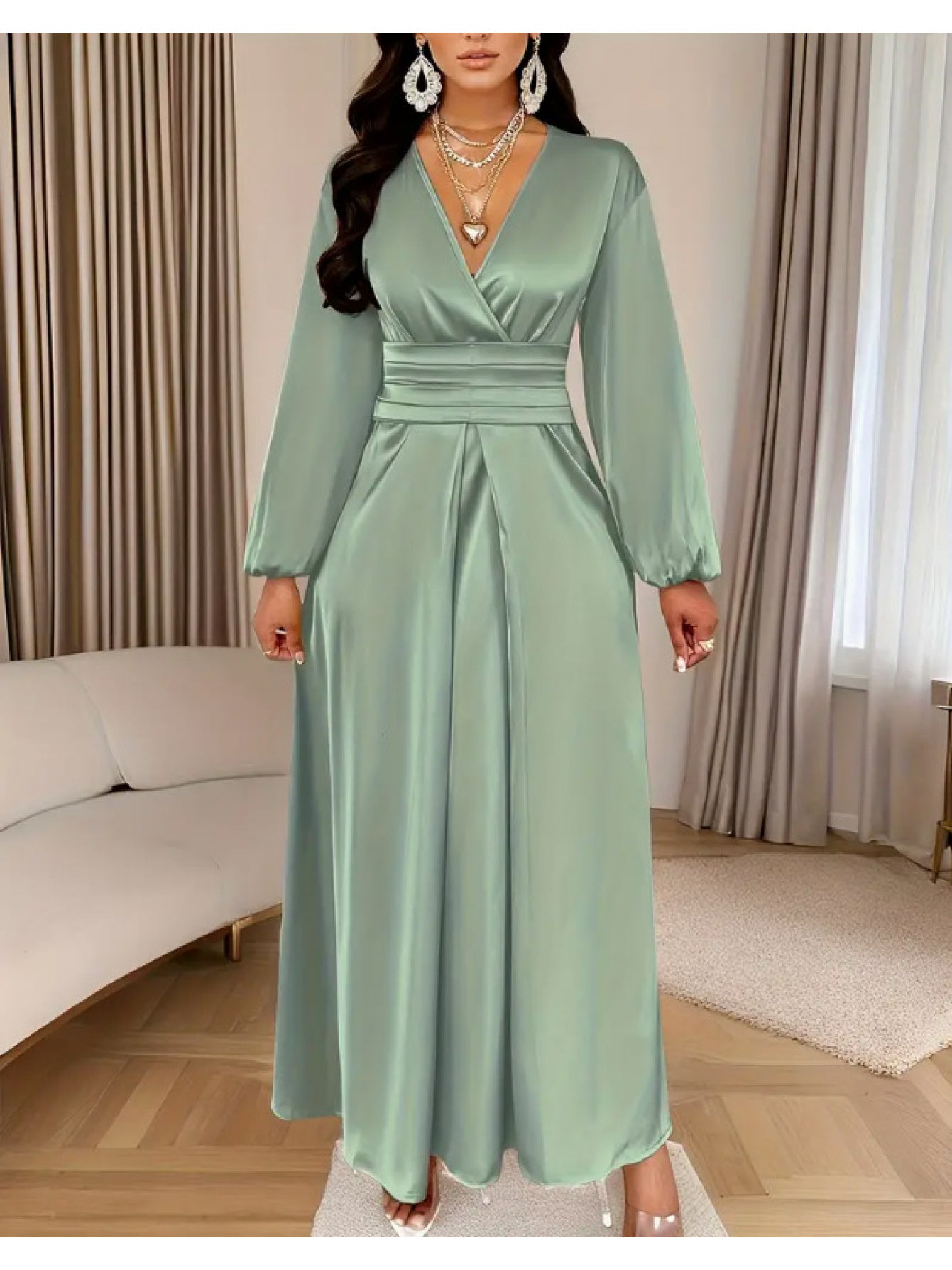 Women's Solid Color Simple Pleated Design Everyday Satin Dress, High-End Fashion Wedding, Engagement, Bridesmaid Dress, Evening Gown