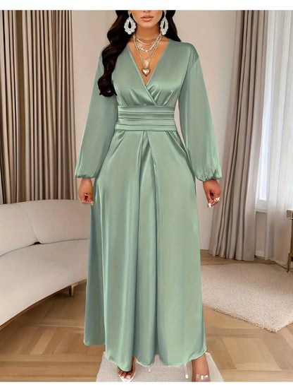 Women's Solid Color Simple Pleated Design Everyday Satin Dress, High-End Fashion Wedding, Engagement, Bridesmaid Dress, Evening Gown