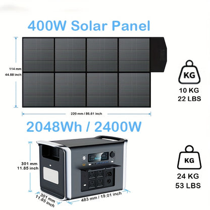 Portable Solar Battery Kit 2048Wh/2400W LiFePO4 Battery & 400W/200W/100W Solar Panels Bundle - Pure Sine Wave Inverter, /-C/-A Power, Heavy-Duty Off-Grid System for Home, RV, Camping, Emergency Backup (Low-Maintenance Lithium