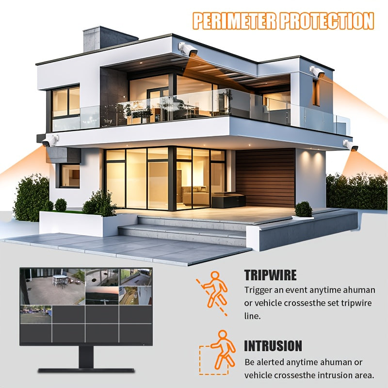 POE gun camera, 8-megapixel camera, full-color night vision, human body detection and one-way audio, outdoor video surveillance camera, RTSP/108°/2.8/mm, IP67 metal shell camera, wired network port connected to NVR, Christma