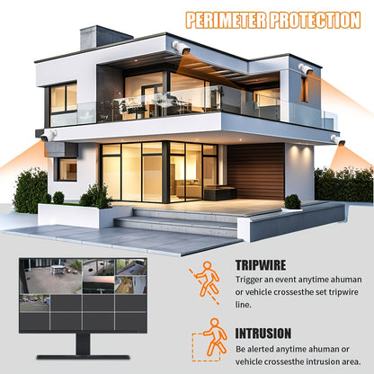POE gun camera, 8-megapixel camera, full-color night vision, human body detection and one-way audio, outdoor video surveillance camera, RTSP/108°/2.8/mm, IP67 metal shell camera, wired network port connected to NVR, Christma