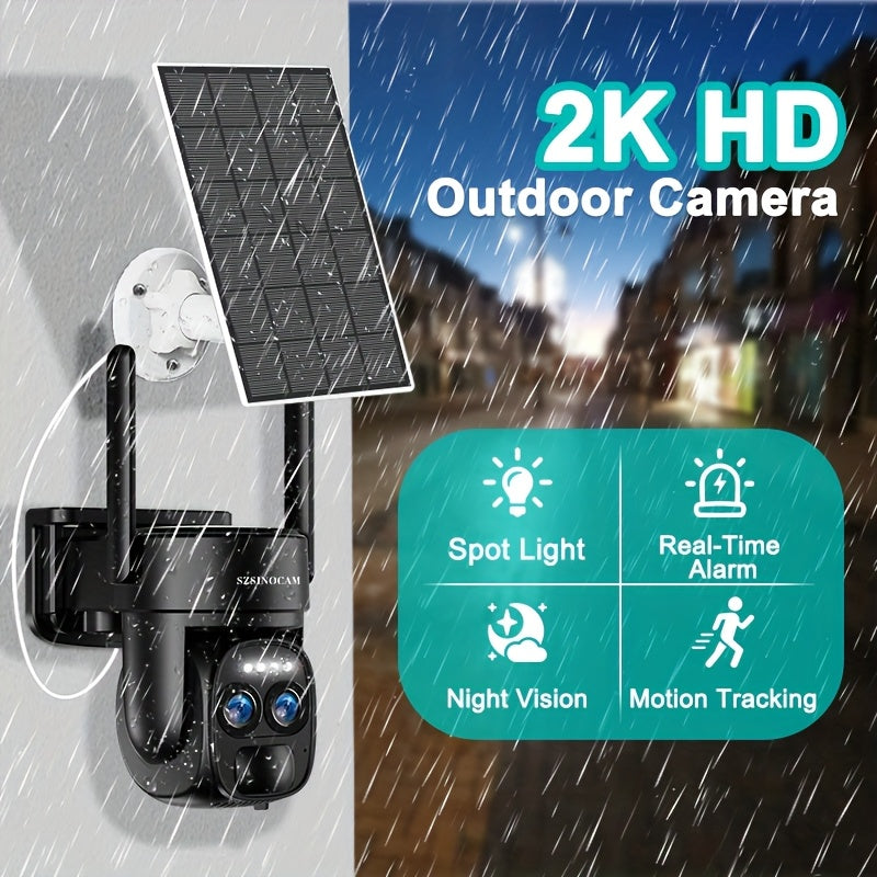 Halloween Special Offer! High Quality [10x Zoom] 360-degree Low-power CCTV Solar Panel Battery 2K QHD WiFi Camera with Spotlight Alarm, Motion Detection, Color Night Vision, Two-way Audio