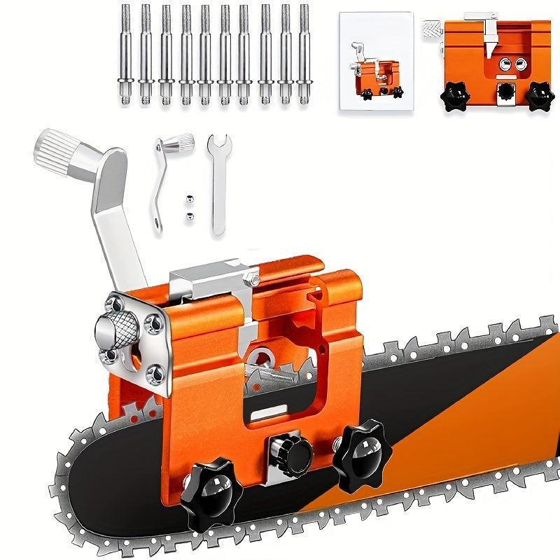 10pcs Portable Chainsaw Sharpener Jig - Hand-Cranked, Durable Aluminum Alloy with Carry Bag for 8-20in Chainsaws, Red & Black Design, Ideal for DIY Projects and Professional Use, Chainsaw Accessories, Sharpener for Chainsaws,
