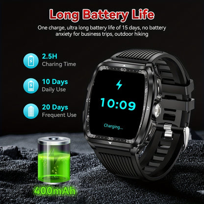 QTLJJBY Outdoor Sports Smart Watch, 1.8 Inch Ultra-Full Touch Display, Wireless Calling, 5ATM High Quality, 400mAh Battery, Push Notification, 100+ Sports Modes (Pedometer, Calories), Weather Forecast, Camera Control, Music M