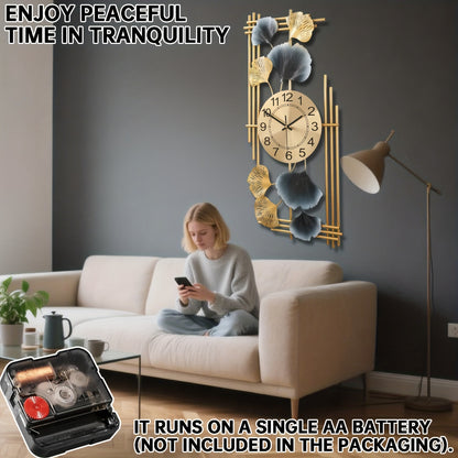 Elegant Ginkgo Leaf Metal Silent Clock 8 Leaves, Retro Modern Design, Battery Powered (Not Included) Suitable for Study Room, Bedroom, Living Room Decoration | Silent Home Clock (Decorative Wall Clock | Iron Structure Wall Cl