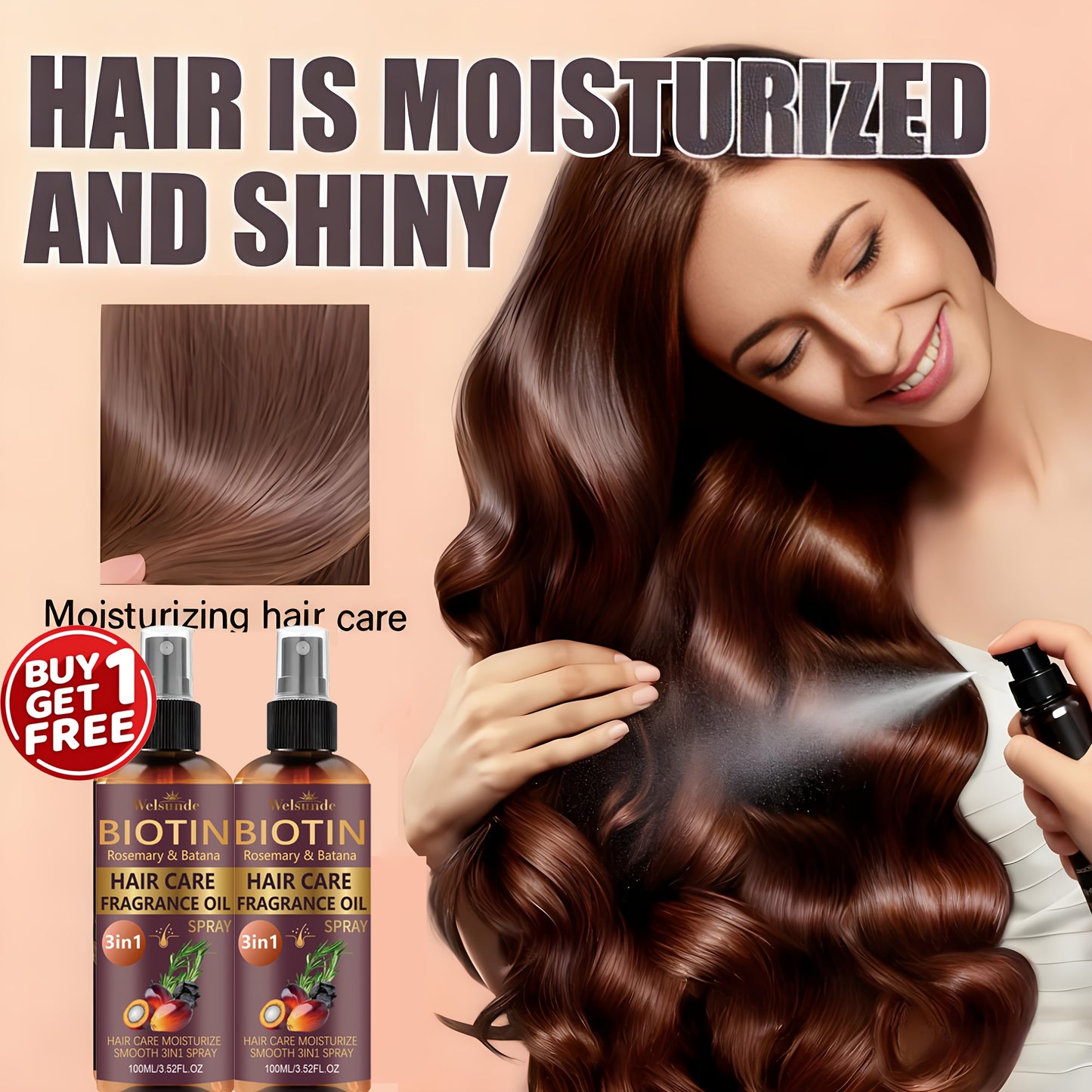 Set of 2 No-Rinse Hair Serum Oil Sprays Featuring Batana And Rosemary, Designed for Quick Volumizing, Smoothing, And Frizz Management. Eliminate Dryness And Split Ends While Providing Heat Protection, Addressing Various Hair