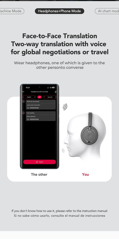 1pc HTC HP06 OWS Translation Headset: Real-Time Face-to-Face Translation in 135 Languages, Wireless Wireless Headphones with Call Noise Cancelling, Long-Lasting Battery, Lightweight Over-Ear design for Gaming, Travel, Busines