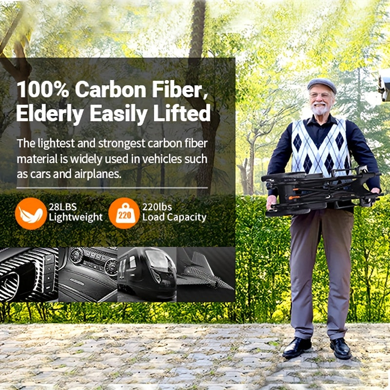 100% Carbon Fiber Electric Wheelchair 28lbs Ultra-Light Foldable No Assembly Required Dual Batteries 28-Mile Range All-Terrain Capable And FAA Approved