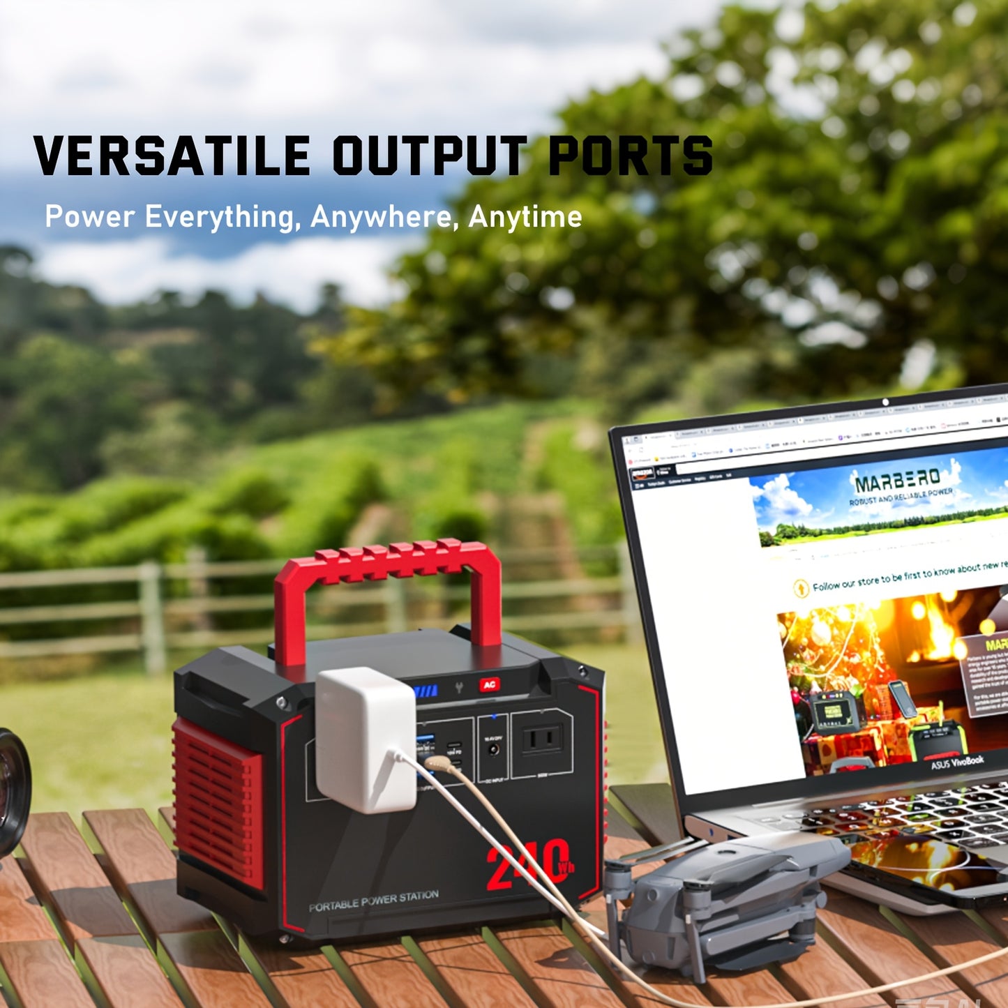 150W/300W Portable Camping Power Station 88.8Wh/111Wh/240Wh With 30/60W Solar Panel Or 88.8Wh/240Wh.with 2*AC/USB-C PD/USB QC3.0/DC Output, LED Emergency Power Light For Outdoor Camping, RV Traveling, Emergencies For Christma