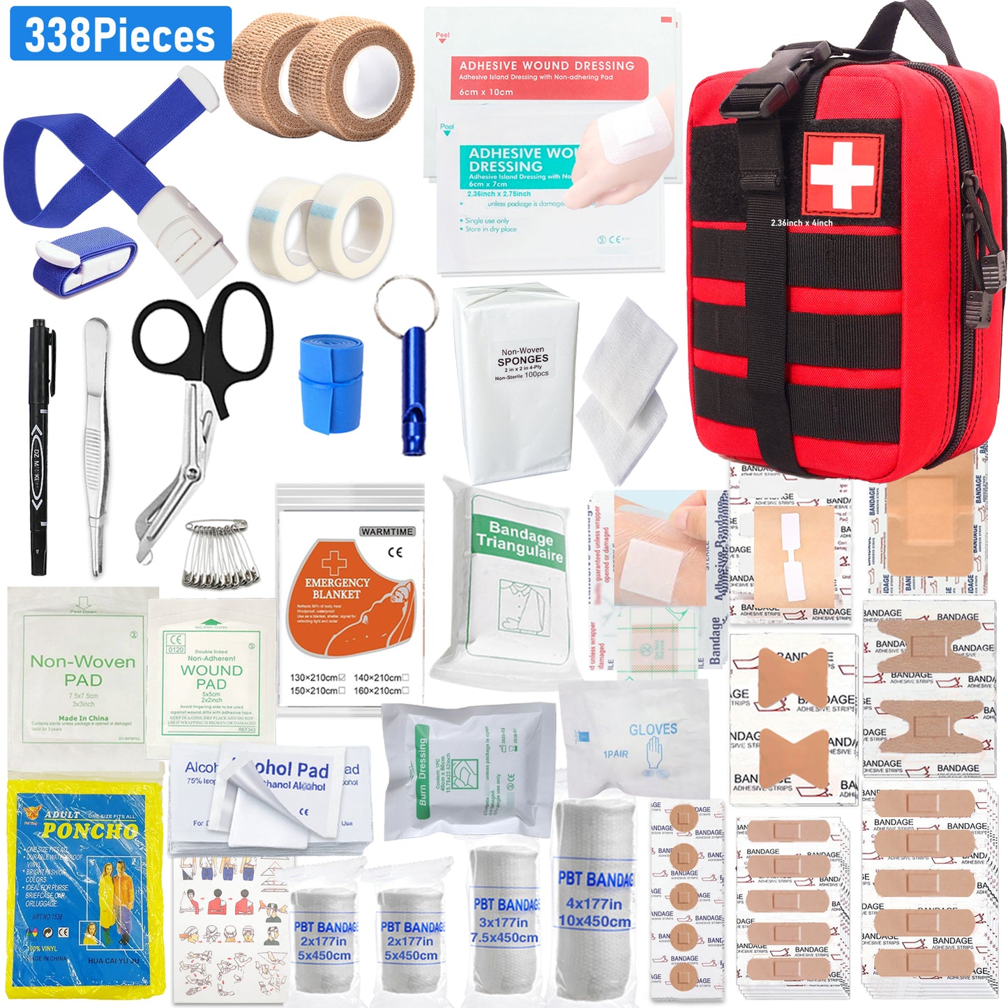 ROORUNS 152/ 338pcs Adventure Essentials Kit - Emergency Preparedness Set for Hiking, Car Travel & Family Safety, Survival Tools with Compact Medical Suitable for Camping and Adventure - The Perfect Gift for Both Men and Wome