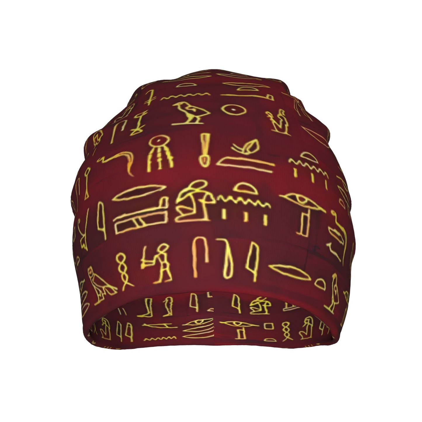 BIIHUDU Men's Egyptian Hieroglyphic Beanie Hat - Ancient Egypt Themed Textile with Symbol & Pharaoh Design, Red/Black/Brown/ Colors, Cultural History Accessory for Costumes, Themed Parties & Casual Attire