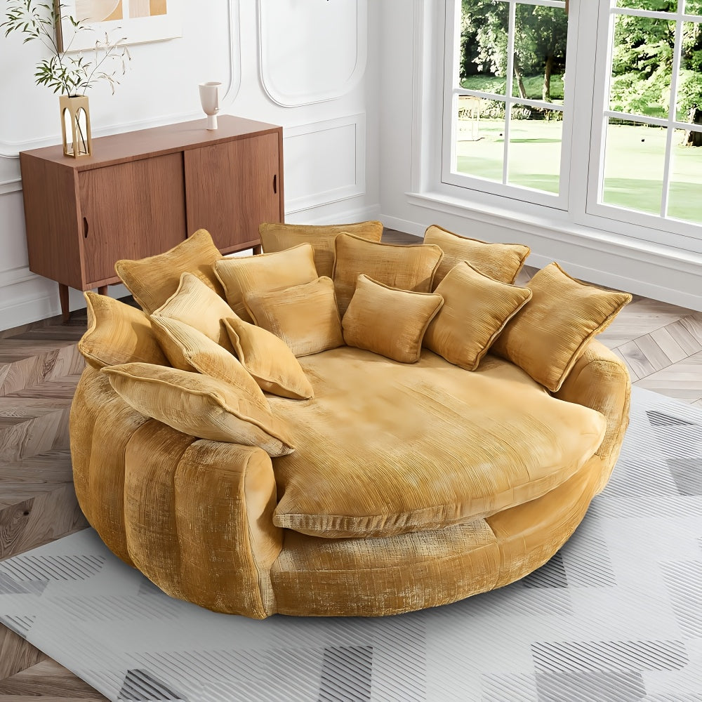 Modern 81" Oversized Bean Bag Chair - Upholstered Chenille Round Sofa Bed with Plush Fluffy Cushion, Deep Seat & Open Back Design, No Assembly Required, Gray Fabric for Living Room, Apartment, or Guest Room, Cozy Seating, Con