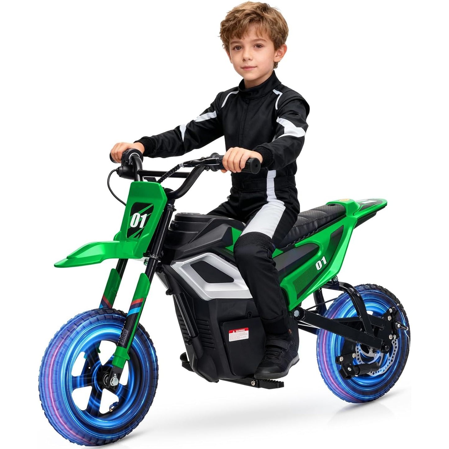 24V 350w Kids Motorcycle, 13. 67 Mph Max Speed Kids Electric Bike, Dirt Bike with Rear Wheel Suspension, Music, 12 Miles Range, Twist Grip Throttle, Metal Suspension, Rubber Tire, Leather Seats