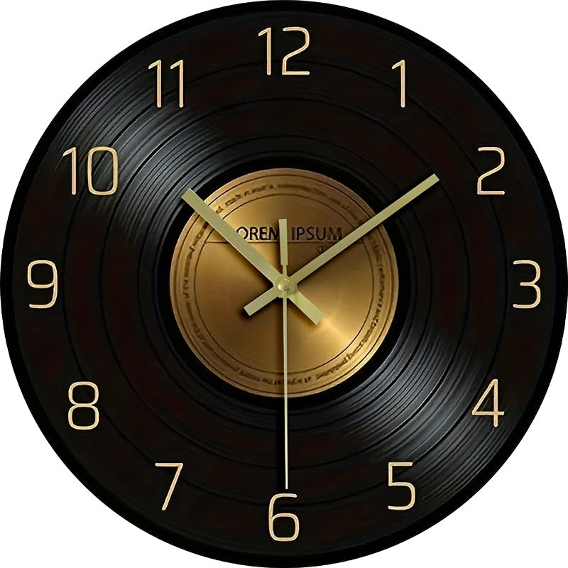 12-inch Glass Silent Wall Clock, Inspired by Vinyl Records - Black and Golden, Suitable for Living Room, Bedroom, and Office Decor | Elegant Timer, Battery Not Included, Office Wall Clock | Decorative Hanging Clock | Silent M