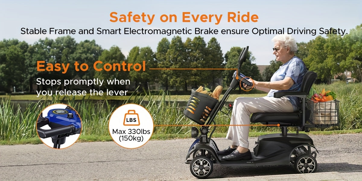 New 4-Wheel Mobility Scooter, 250W Motor, 5.6MPH Speed, 24V 12AH Battery, Solid 8"x3" Tires, Rearview Mirrors, Dual Baskets, Foldable & Adjustable Design, Easy To Control, Ideal For Daily Use And Outdoor Adventures