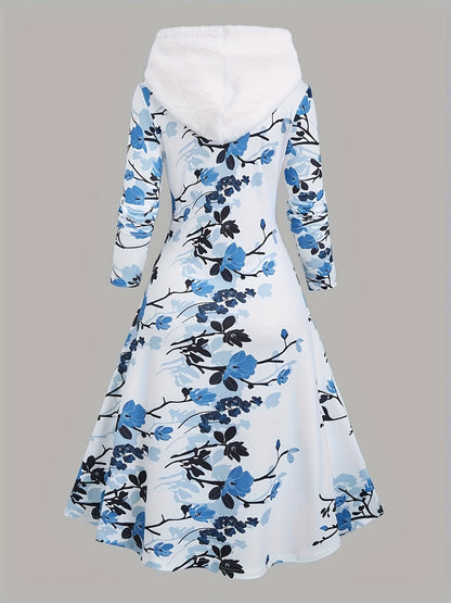 New Autumn And Winter Collection: Stylish Printed Fitted Dress with Long Sleeves And a Hooded Design