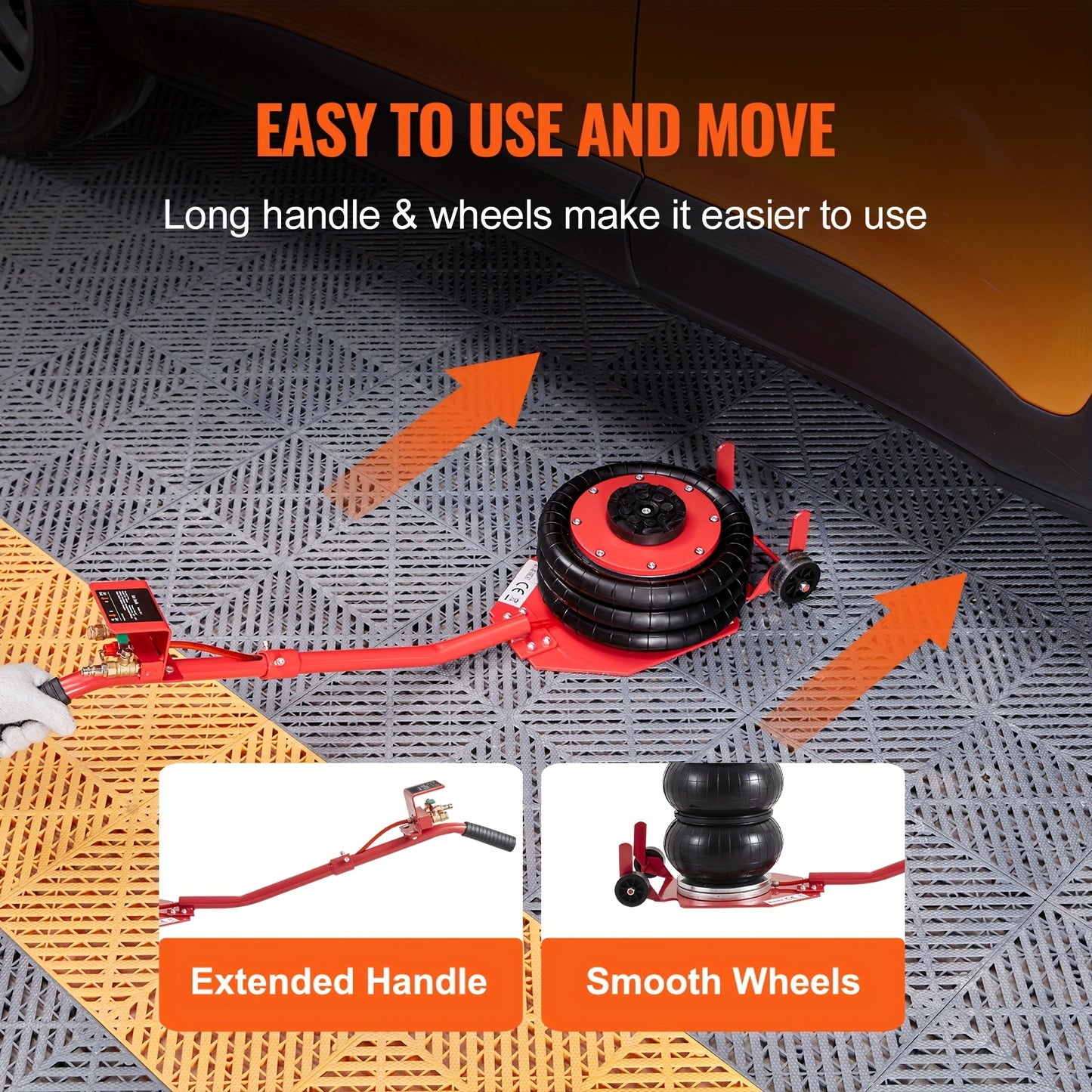Happybuy Air Jack, 3 Ton/6600 Lbs Capacity, Triple Bag, Includes Six Steel Pipes, Elevates to 17.7 Inch/450mm, Quick 3-5 Second Lift, Pneumatic Jack with Extended Handles for Vehicle, Garage