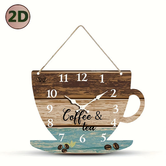 [Creative Clock] Minimalist Creative 1pc Unique Clock, Coffee Cup Shaped Wooden Wall Clock | Silent Quartz Retro Design, Suitable for Bedroom Living Room Office Kitchen Bathroom, Battery Operated (Battery Not Included)
