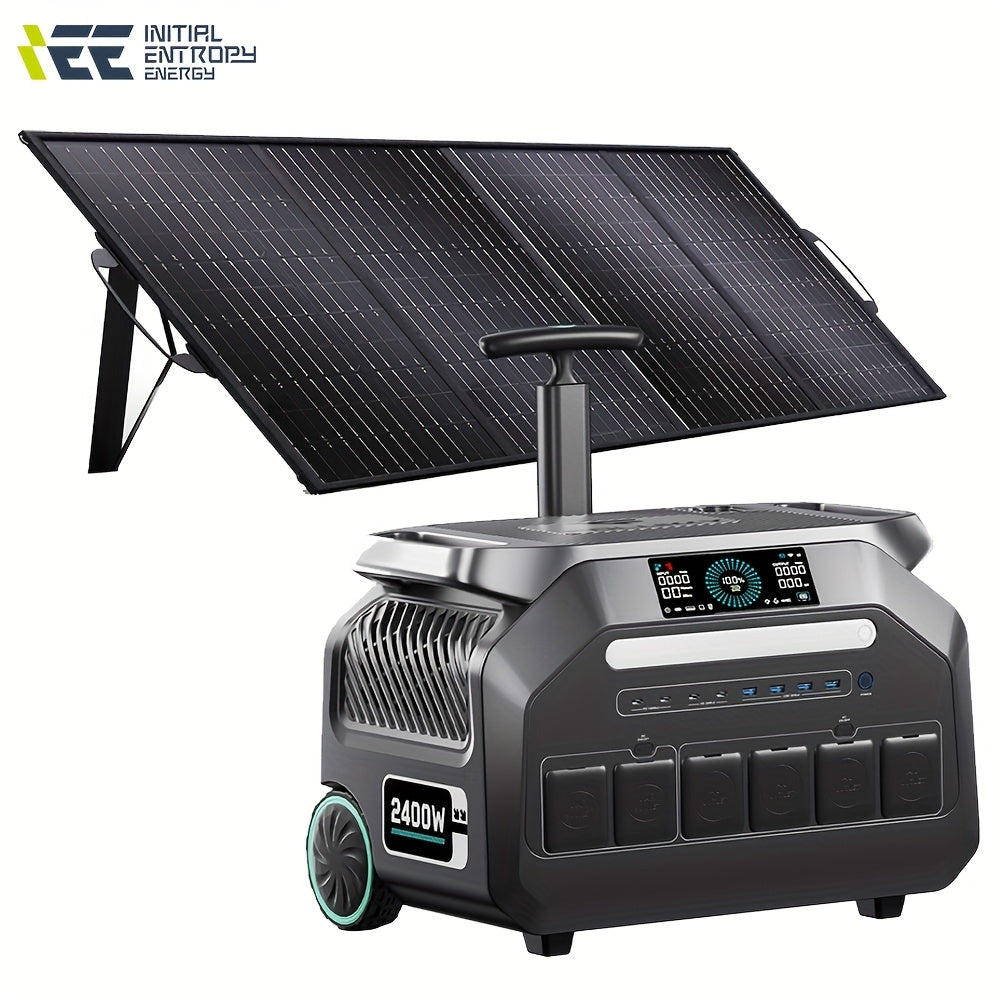 IEE 2400W Portable Power Station P2400 with 1pc 200W Solar Panel, 2048Wh Solar Generator, 1800W AC Charging, AC Outlets X 4, LiFePO4 Battery Power Station for Home Backup, Camping, RV, Emergencies, Portable Power Station with
