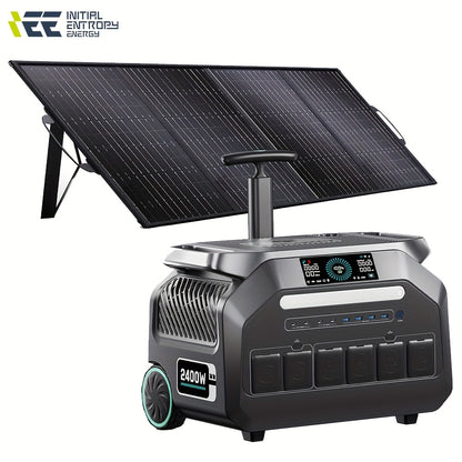 IEE 2400W Portable Power Station P2400 with 1pc 200W Solar Panel, 2048Wh Solar Generator, 1800W AC Charging, AC Outlets X 4, LiFePO4 Battery Power Station for Home Backup, Camping, RV, Emergencies, Portable Power Station with