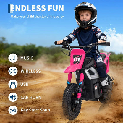 for kids/ only - 24V 350W Ride-On Motorcycle Dirt Bike with Parent-Controlled Twist Throttle, 13.67 MPH Top Speed, 12-Mile Range, Rear Suspension & Leather - Mini Motorbike (Rose Red)