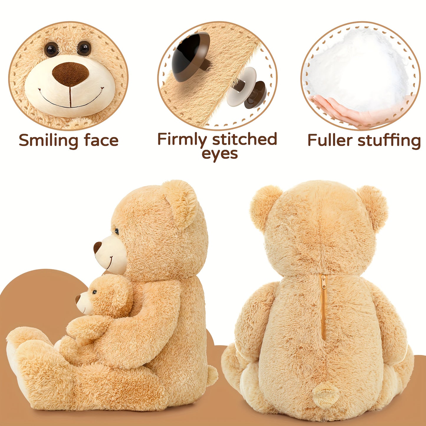 MaoGoLan Giant Teddy Bear Mommy And Baby Bear Soft Plush Bear Stuffed Animal for Teddy Bear Baby Shower, Tan, 39 Inches,  Cute Stuffed Animal, Huggable Plushie, Cozy Plush, Highquality Stuffing, Large Teddy Bear, Animal Lover