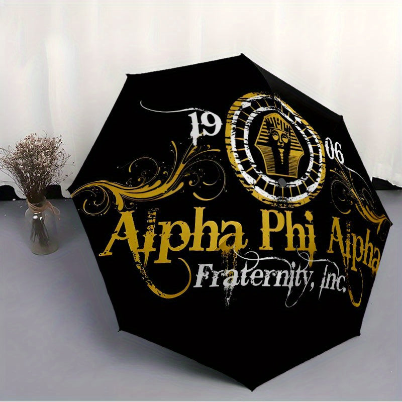 Alpha Phi Alpha Fraternity Umbrella - Black & Golden Greek Letters (αφά) with Year Symbols, Automatic Open/Close, 8-Rib Heavy-Duty Canopy - Elegant Fraternity Gift for Members, Birthday, Anniversary - Elegant Everyday Carr