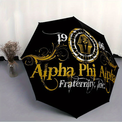 Alpha Phi Alpha Fraternity Umbrella - Black & Golden Greek Letters (αφά) with Year Symbols, Automatic Open/Close, 8-Rib Heavy-Duty Canopy - Elegant Fraternity Gift for Members, Birthday, Anniversary - Elegant Everyday Carr