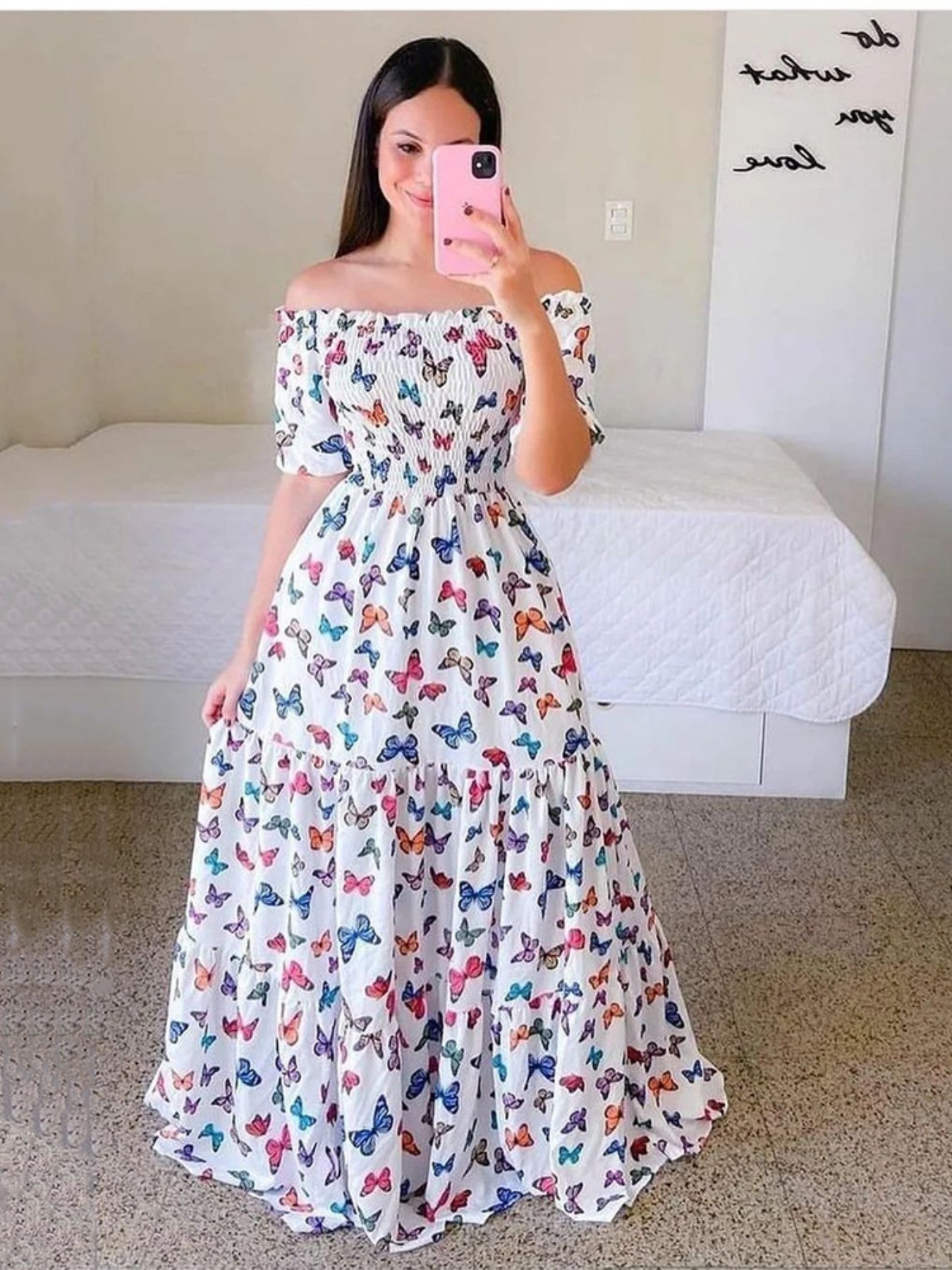 2023 New Spring Summer European and American Women's Fashion Off-Shoulder Floral Print Long Dress