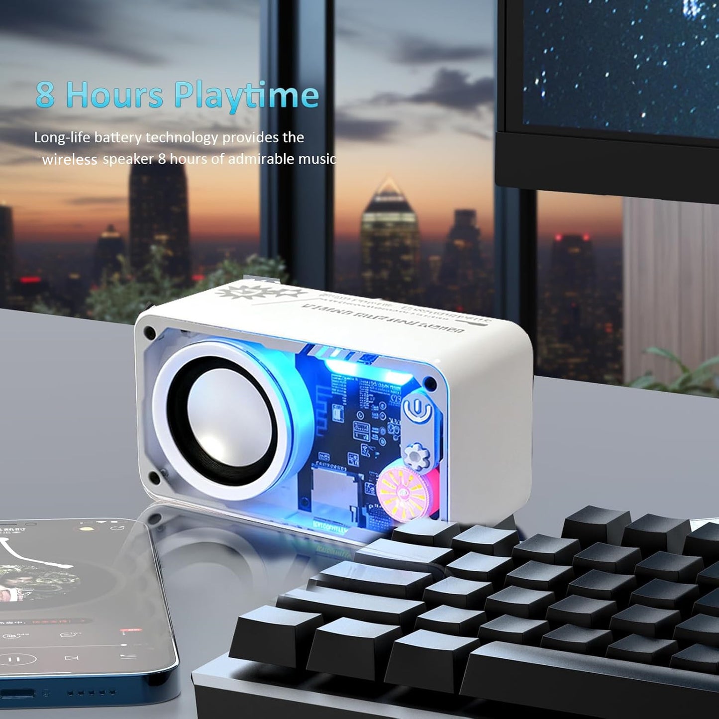 New Transparent LED Mini Machine Wind Speaker, RGB Seven Color Light Effect Speaker, 5W Portable Small Bluetooth Speaker Shock Sound Super Long Standby Support TF Card, Bluetooth Connection Function, Creative Gifts, Holiday G