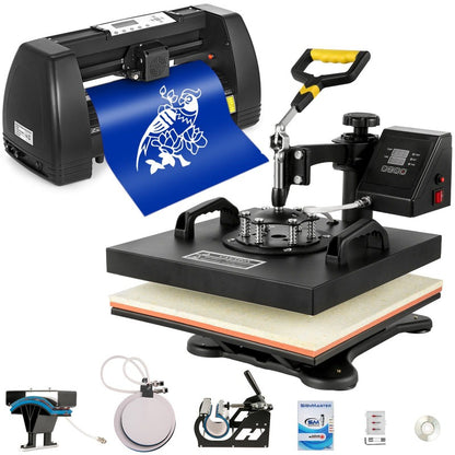 Quality Assurance VEVOR Digital Clamshell 15" X 15" 38 X 38cm Heat Transfer Press + 14 Inch Vinyl Cutter Machine Kit Software Flash Sale
