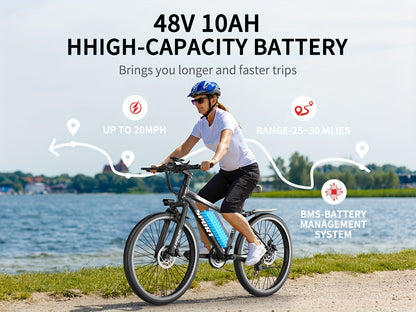 Mountain Electric Bicycle, Battery Can Be Sold Separately, 500W (peak 740W) Silent Motor, 26 Inch Tires, Power Brake, Alloy Frame, 20MPH, Additional Mudguard, Equipped With Front Plug And Lighting System