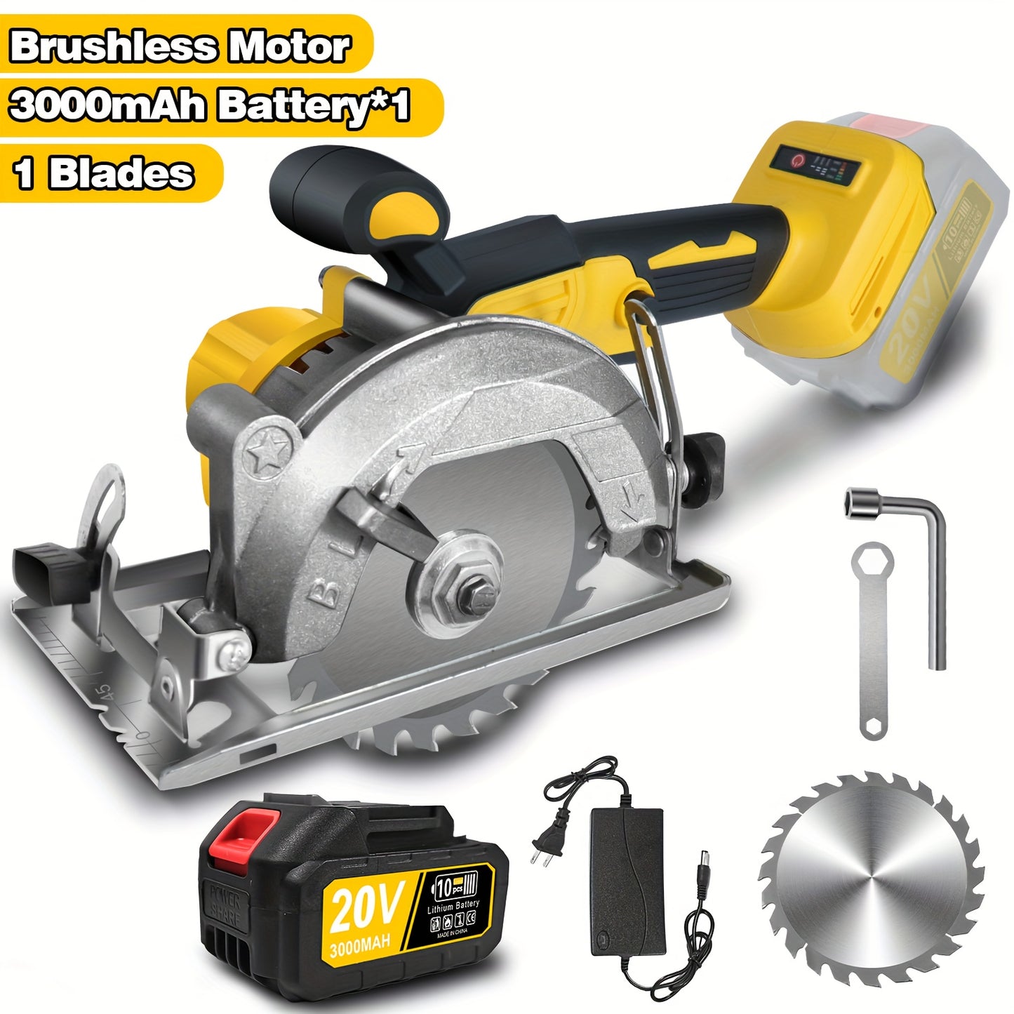 5 Inch Brushless Cordless Circular Saw, 2*3Ah Battery Powered, Adjustable Depth And Angle (0-45°), Four 5-inch Saw Blades, 6900RPM Power Wood Saw with Brushless Motor & Dijital Display, Portable for Wood, Metal, DIY Projects