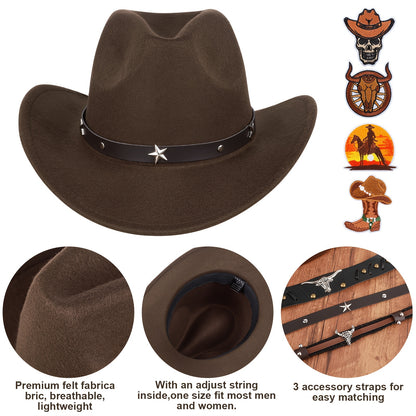 Hats 2pcs Western Cowboy Hat For Men Women Classic Fedora Hat With 3 Buckle Belt 4pcs