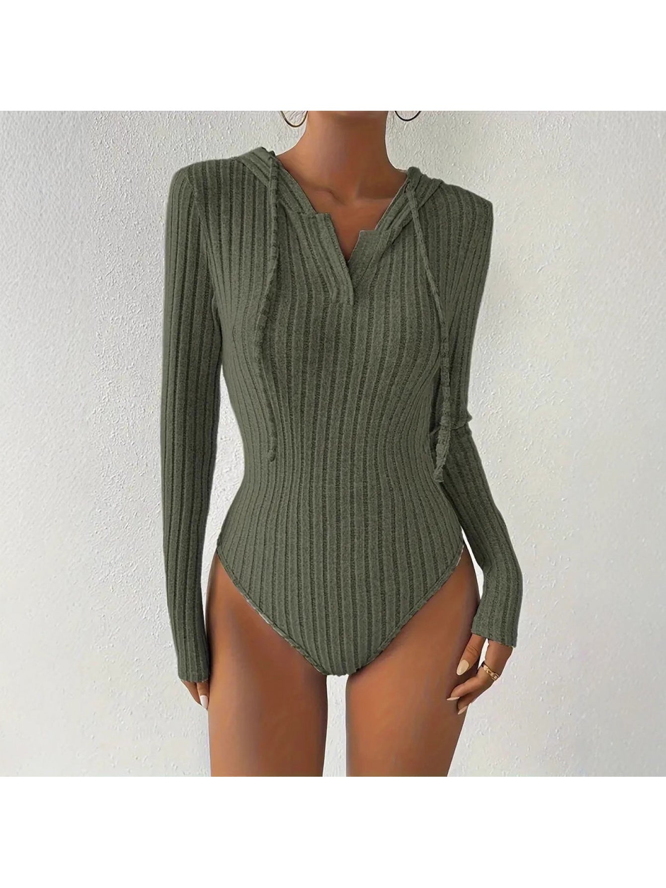 Women's Jumpsuit, V-neck Hooded Jumpsuit for Women, High-slit Bikini-style Slim-fit Loungewear, Brushed Ribbed Hooded Solid Color Jumpsuit and Romper