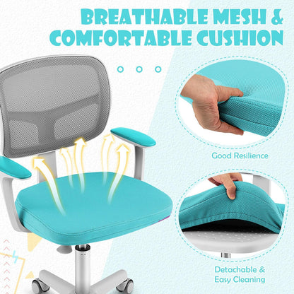 COSTWAY Kids Adjustable Height Desk Chair with Ergonomic Y-Shaped Back Support, 360° Swivel & 5-Wheel Mobility, Heavy-Duty 330 lbs Capacity, Mesh & Cushioned Seat with Armrests - Heavy-Duty Plastic Construction, Easy Assembl