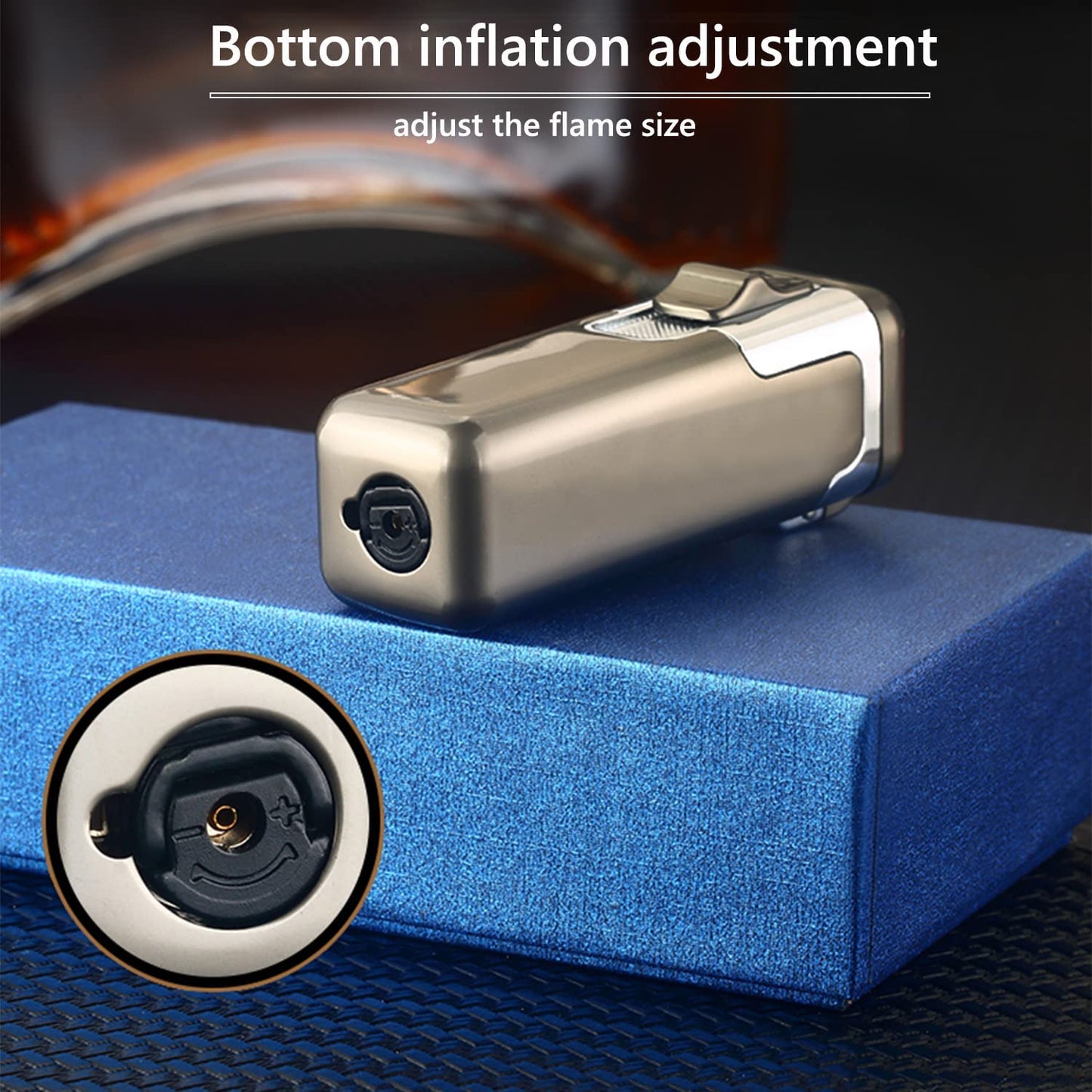 1pc Quad Direct Blow Flame Inflatable Butane Lighter | Adjustable Windproof, Metal, Ideal for Camping, Outdoor, Collections, Gifts, Birthday, Holiday Gifts