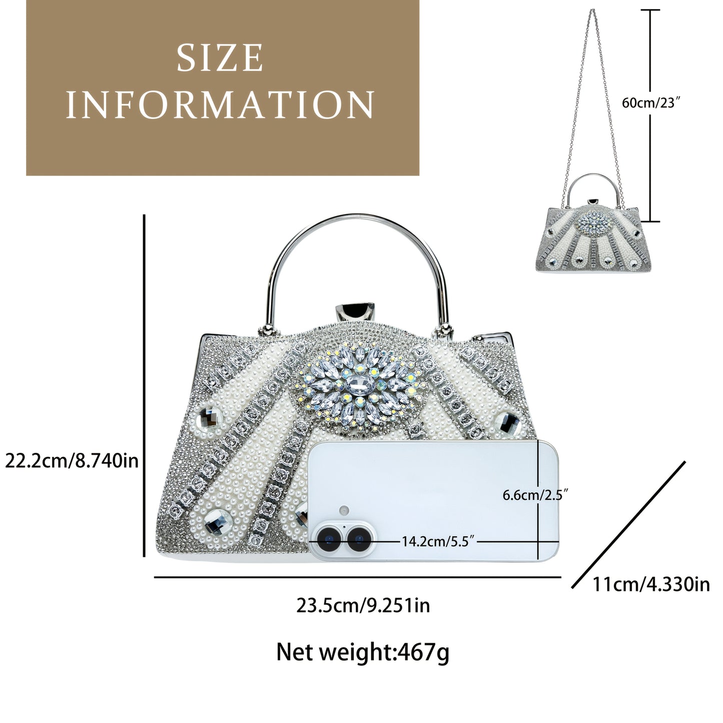Elegant Rhinestone-Embellished Evening Handbag with Detachable Strap - Chic White Polyester Clutch for Parties, Weddings, and Special Occasions, Perfect Gift for Her, Party Accessory, Luxurious Appearance, Sparkling Embellish