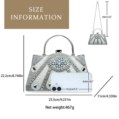 Elegant Rhinestone-Embellished Evening Handbag with Detachable Strap - Chic White Polyester Clutch for Parties, Weddings, and Special Occasions, Perfect Gift for Her, Party Accessory, Luxurious Appearance, Sparkling Embellish